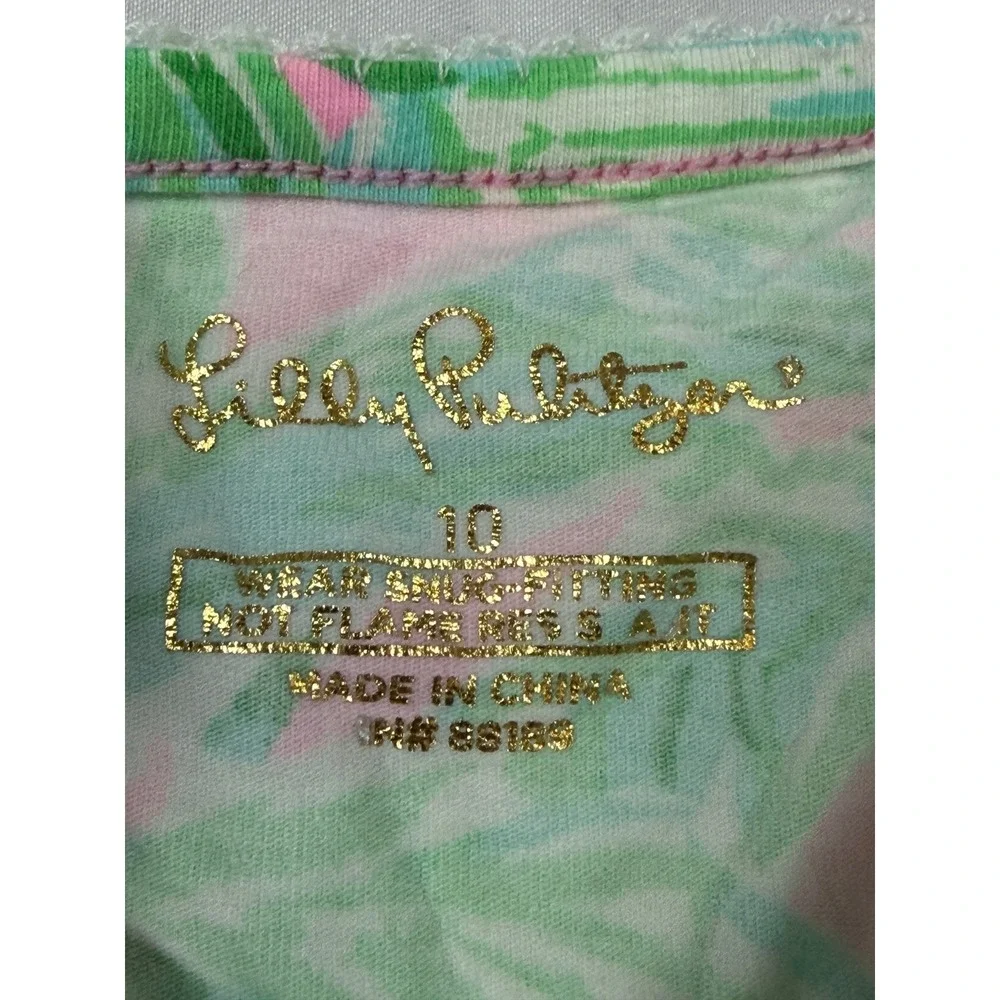 Lilly Pulitzer Girls Pink Green Tropical Palm Pajama Set Size 10 Long Sleeve PJs